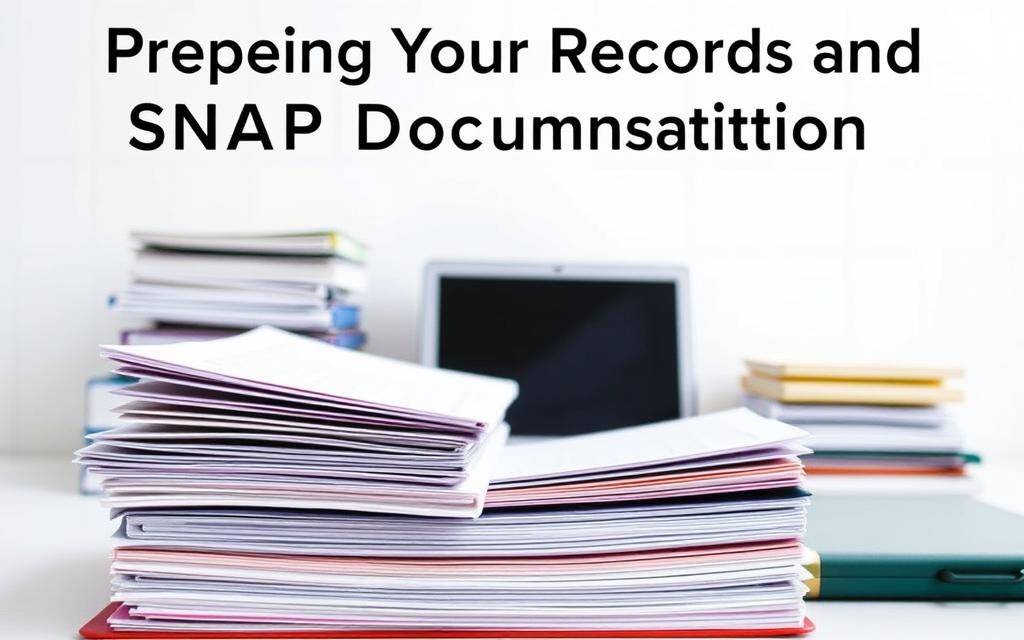 A Well-Organized Snap (Supplemental Nutrition Assistance Program) Documentation System, Showcasing Neatly Arranged Files, Binders, And Folders Against A Clean, Minimalist Backdrop. The Foreground Features A Stack Of Clearly Labeled Documentation, Conveying A Sense Of Preparedness And Attention To Detail. The Middle Ground Displays A Laptop Or Tablet, Symbolizing The Digital Aspect Of Managing Snap Records. The Background Is Softly Lit, With Subtle Grid-Like Patterns Suggesting Structure And Order. The Overall Atmosphere Is One Of Efficiency, Professionalism, And A Commitment To Maintaining Meticulous Snap-Related Documentation, In Line With The &Quot;Preparing Your Records And Documentation&Quot; Section Of The Article.